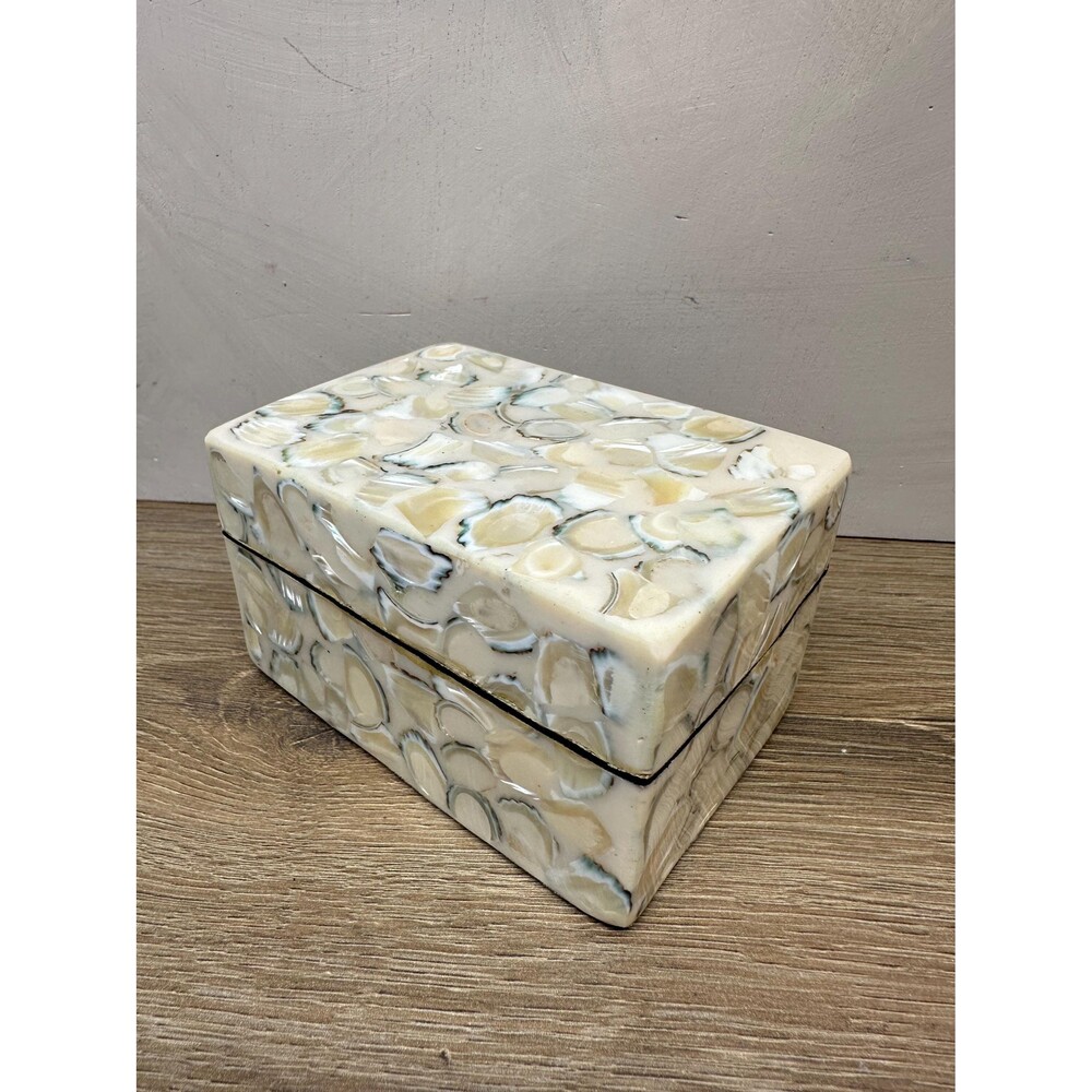 Vintage Mother of Pearl Capiz Shell Trinket Box Velvet Interior 4x3x2"